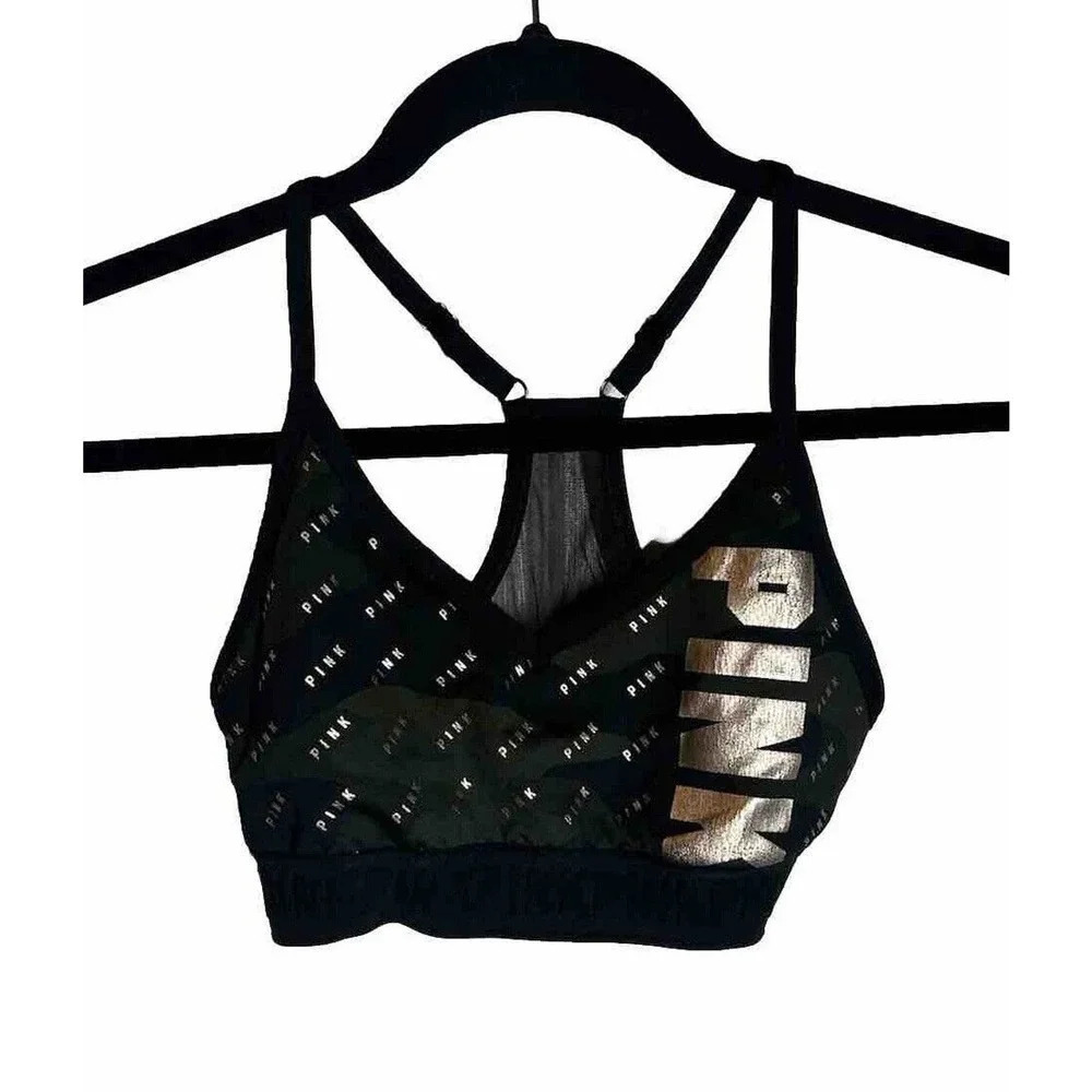Victoria Secrets PINK Sport Racer Back Sports Bra Size S Camo No Padding